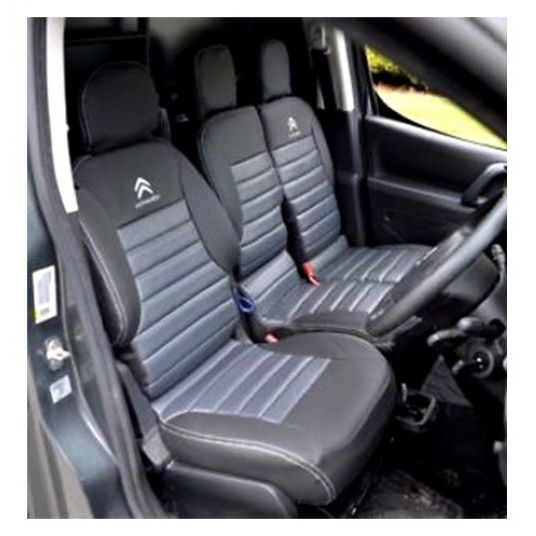 PEUGEOT VAN SEAT COVER | 3 SEATER BLACK AND SILVER STITCHING