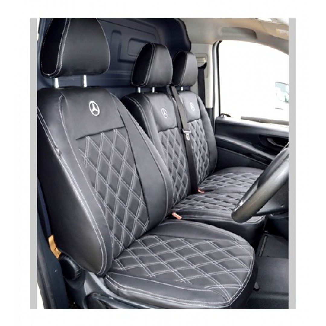 VINYL ALL OVER SEAT Details about   MERCEDES VITO BLUE/BLACK LEATHER CAR FRONT SEAT COVERS